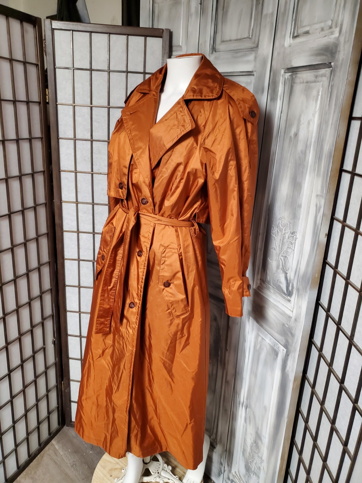 Vtg S J. Gallery Trench Coat Sz 5/6  80s Jacket Long REMOVABLE Liner all Season
