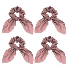 4Pcs Bow Scrunchies, Bow Hair Ties Polyester Ribbon Elastic Ties, Dark Pink
