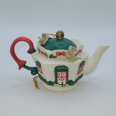 Enesco Tea for Two Ornament   Tiny Tea Pot Series   1989   Mice Christmas Teapot