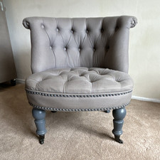 Beige/Grey Button-Back Upholstered Accent Chair Padded Seat Wood Frame 50cm