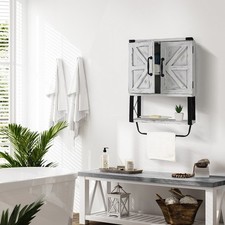 Retro Cabinets Wall Mounted Storage with Double Door Towel Rack for Bathroom