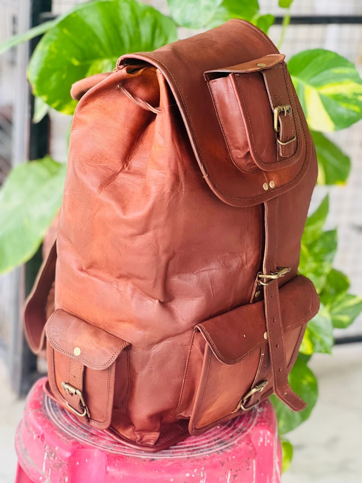 Men's Large Real Wonder Leather Rucksack Brown Travel Backpack Laptop Bag