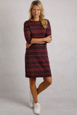 WEIRD FISH AMRIA SQUARE NECK JERSEY COTTON DRESS MULLED WINE SIZE 16 (REF 418)
