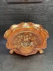 Vintage Fenton Marigold Butterfly & Berries Footed 9” Bowl Iridescent Glass
