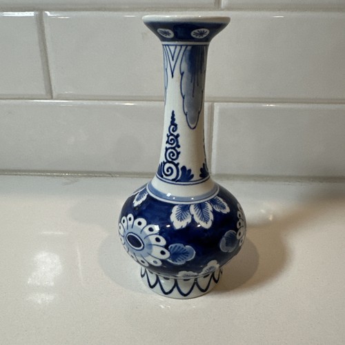 5.5" De Porcelaine Fles Vase, Vintage Royal Delft Handpainted - Picture 4 of 7