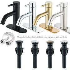 Bathroom Sink Faucet 1 or 3 Hole Single Handle Basin Vanity Mixer Tap with Drain