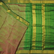 Vintage Green Dual Tone Sarees 100 Pure Cotton Zari Handwoven Sari 5YD Fabric
