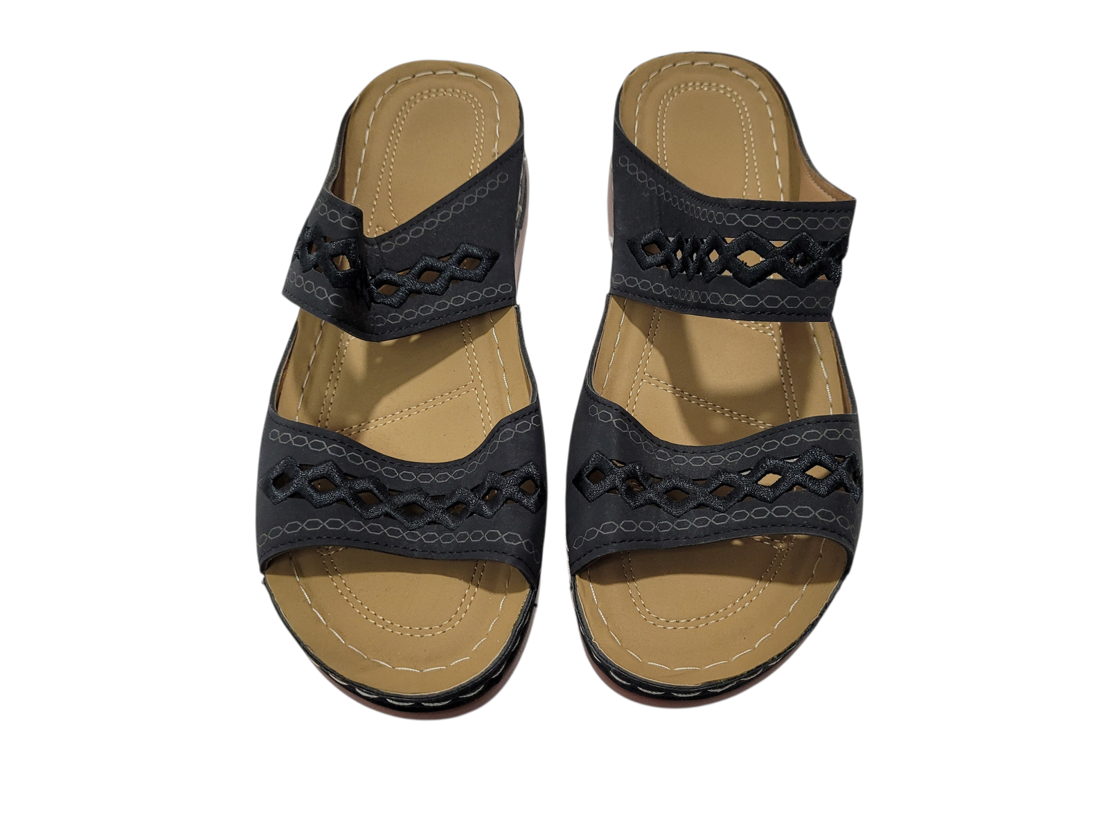 Sandals Womens Ladies Black and Brown Open Toe Flat Sandal Size 10 42 Womens-image
