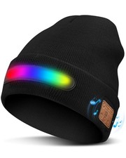 Unisex Bluetooth Beanie with RGB Light, USB Rechargeable LED Headlamp Winter ...