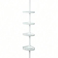 Corner Shelf For Shower Storage, Adjustable Steel Shower Rod Holder, 3 Shelves,