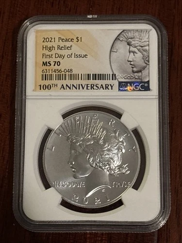 2021 HIGH RELIEF PEACE SILVER DOLLAR $1 NGC MS70 FIRST DAY OF ISSUE FDOI RARE