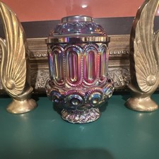 Moon and Star Fairy Lamp - Ruby Red Iridescent Carnival Glass 