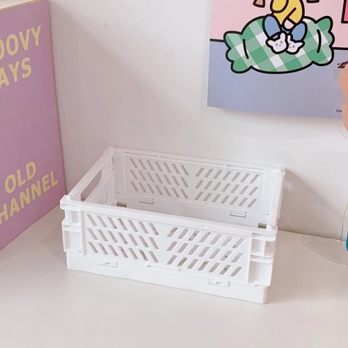 UK Folding Collapsible Storage Crates Plastic Basket Stacking Kitchen Desk Boxes - Picture 14 of 24