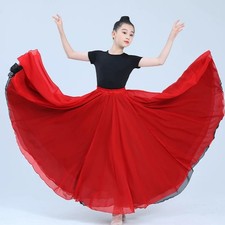 Girls Skirts Kids Dancewear Ballroom Modern Dance Costume Chiffon Big Swing