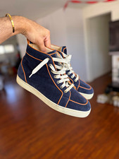 Christian Louboutin Men  s Navy/Tan Corduroy High Top Lace-Up Sneakers EU 41