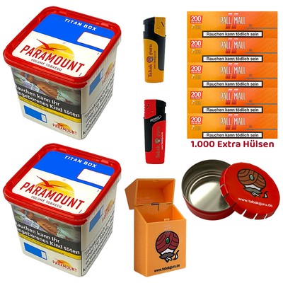 Paramount Volumentabak Titan Box 2x 315g, Pall Mall Allround Xtra Hülsen, Zub.