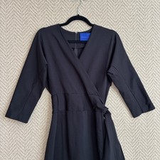 Winser London Miracle Dress UK 12 Black Ponte Jersey Wrap Belted Midi
