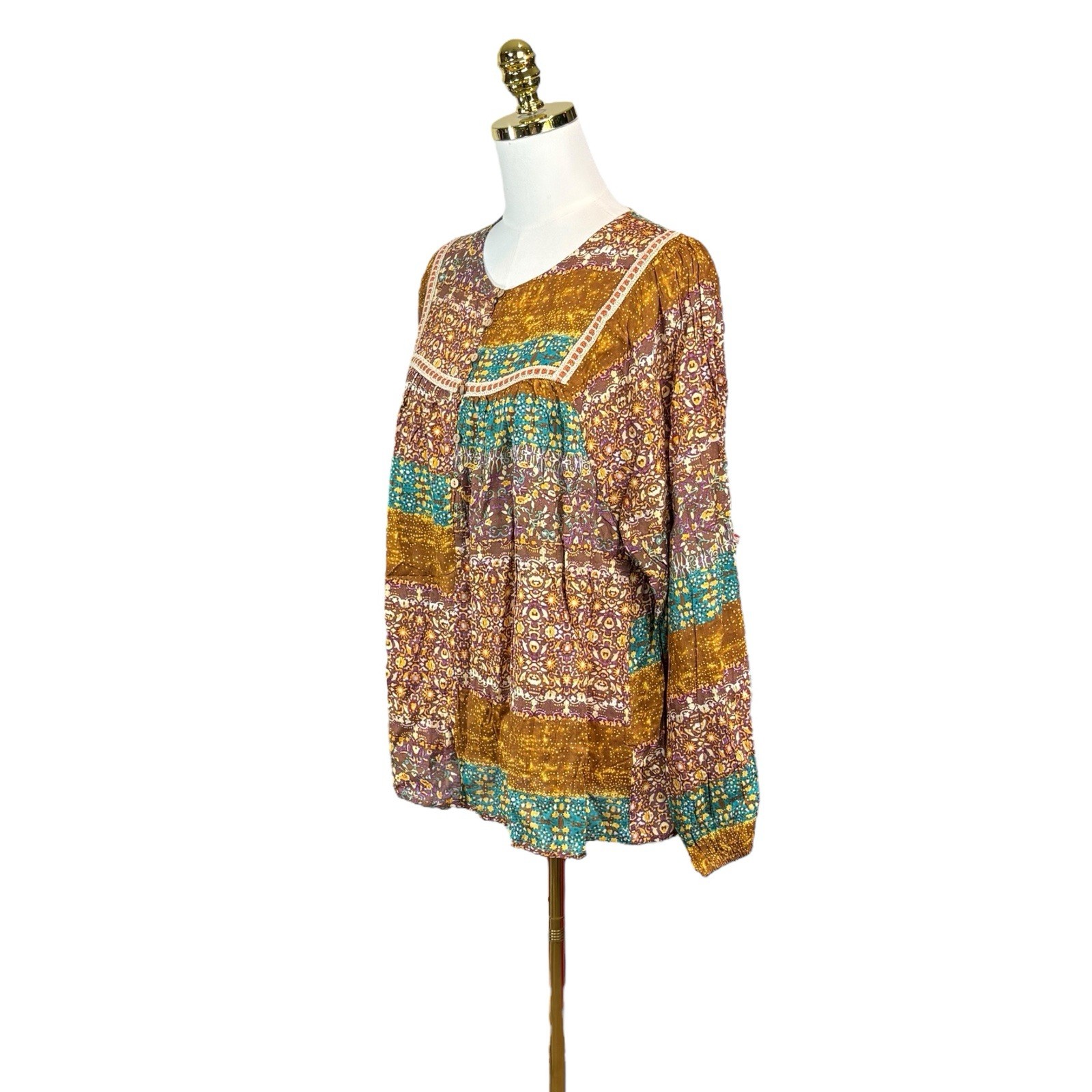 Easel Boho Patchwork Tunic Blouse Womans Size L L… - image 5