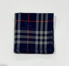 BURBERRY BLUE PLAIDS CHECKS ART HANDKERCHIEF VTG COTTON MEN POCKET SQUARE 17