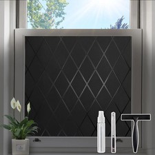 Total Blackout Window Film Static Cling for Bedroom Door Diamond Pattern Heat