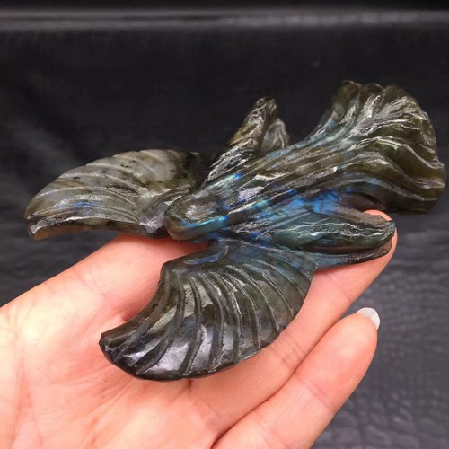 Rainbow ! Natural Labradorite Quartz Carved Angel Healing Reiki Decorate 3.95" - Picture 16 of 17