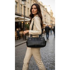 Vtg Fossil Black Pebbled Leather Shoulder Bag...