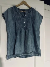 J. Jill Women's Light Blue Cotton Casual Summer Top Henley Neckline Size Small