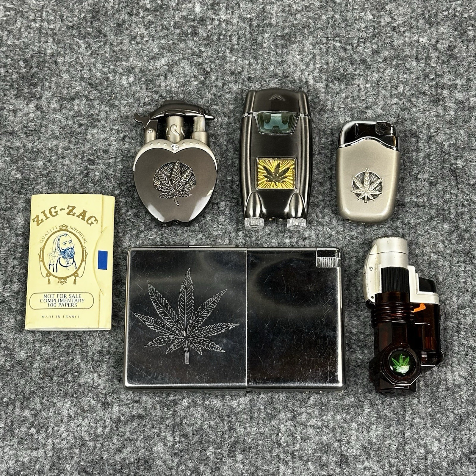 S Lot Of 5 Butane Refillable Green Leaf Collectible Y2k