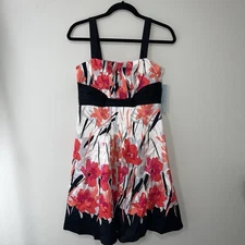 Women’s Y2K Fit Flare Mini Dress 8 Floral Pleated Sleeveless Thick Strap Zipper