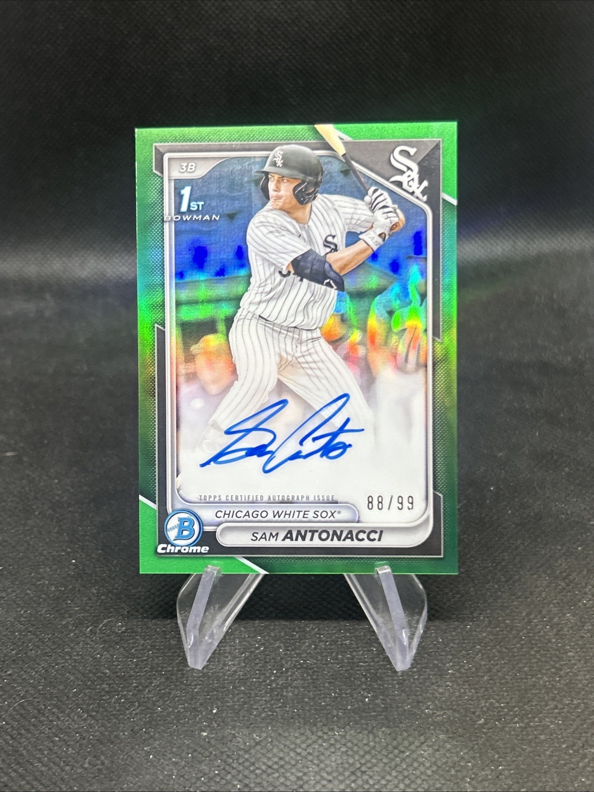 2024 Bowman 1st Chrome #CPA-SA Sam Antonacci /99 Green Refractor RC Auto Card