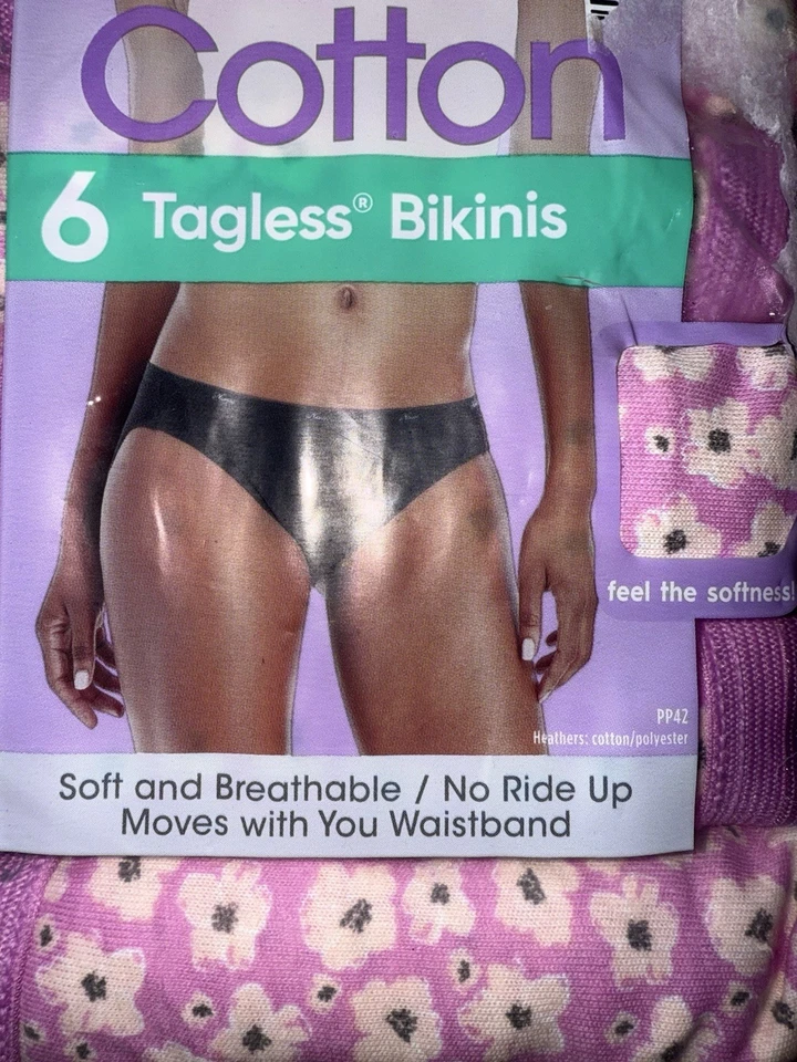 Hanes ~ 6 pares de bragas de bikini para mujer 100 % algodón floral rosa ~ 2XL/9 Foto 2 de 3