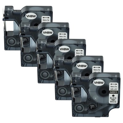 5x Schriftband Ersatz für Dymo S0720680, 40913, D1 Schwarz/Weiß 9mm 7m