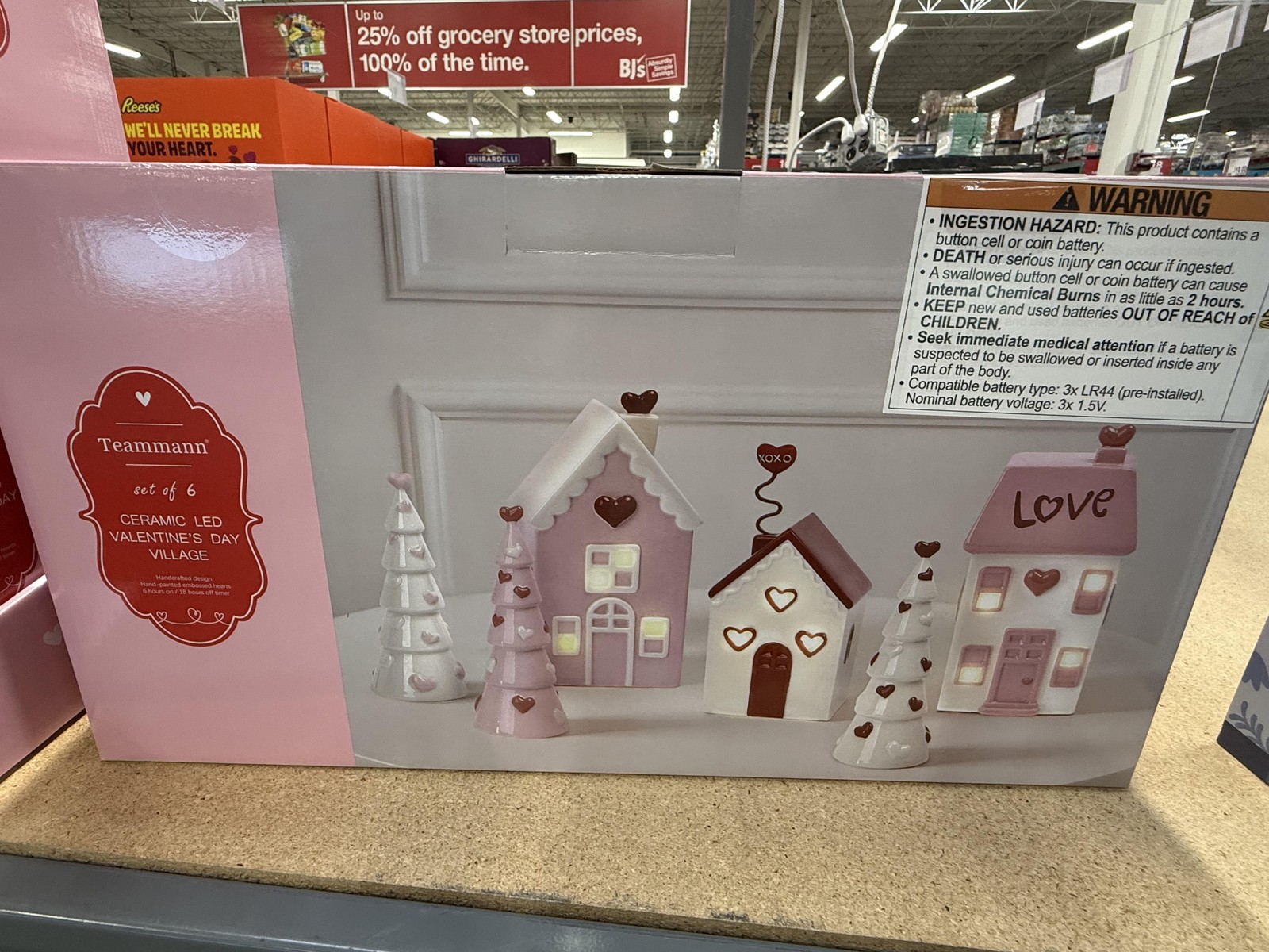 Teammann Ceramic Valentine's Day Village Set Of 6 Pink LED Houses Tabletop Decor