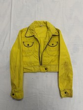 Yellow Cropped Jacket with Black Stitching and Button Details