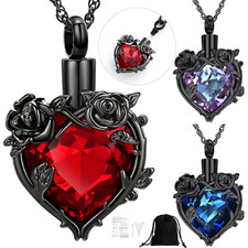Rose Flowers Heart Urn Necklaces for Ashe for Women Memorial Human Ashes Pendant