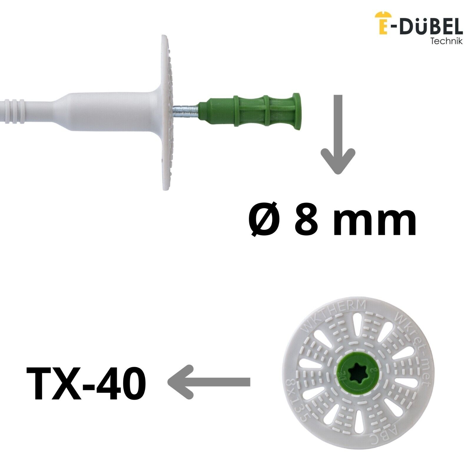 Dämmstoffdübel Ø8mm Tellerdübel mit Metalldorn Schraubdübel WKTHERM-S WDVS