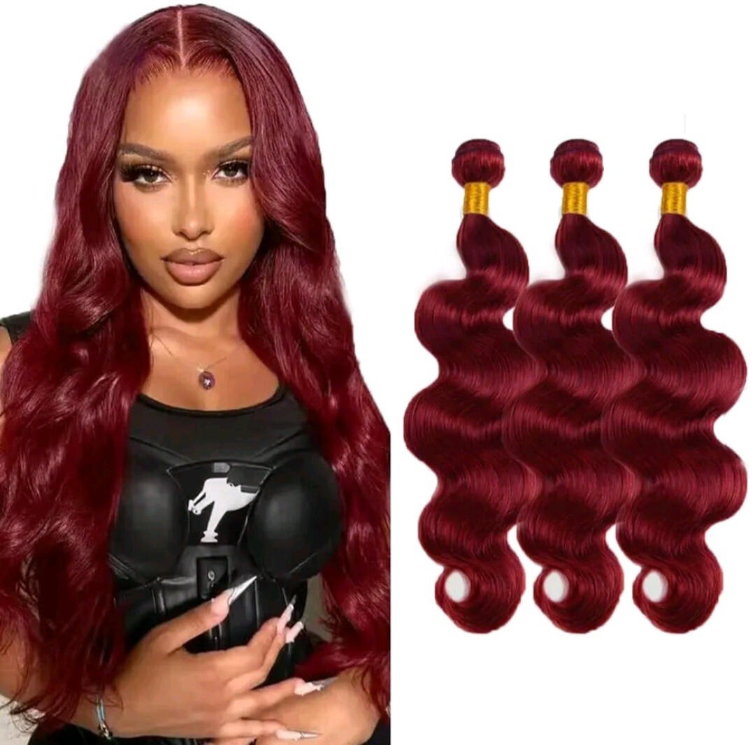 12A BRAZILIAN VIRGIN HUMAN HAIR 99J BURGUNDY WINE 20+20+20INCHES 300g BODY WAVES