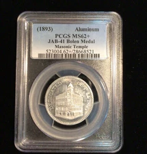 1893 JAB-41 Bolen Medal Masonic Temple Aluminum PCGS MS62+