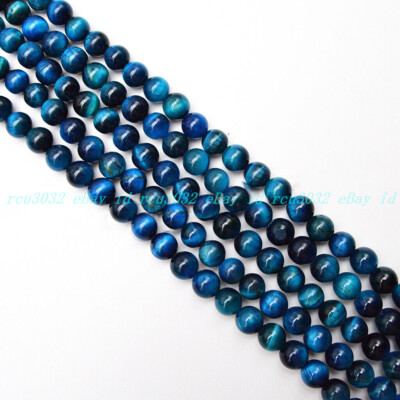 4/6/8/10mm Natural Light Blue Tiger's Eye Gemstone Round Loose Beads Strand 15''