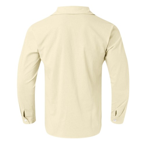 Hot Cotton and Linen Collar Solid Color Long Sleeved Men's Shirt - Picture 15 of 27