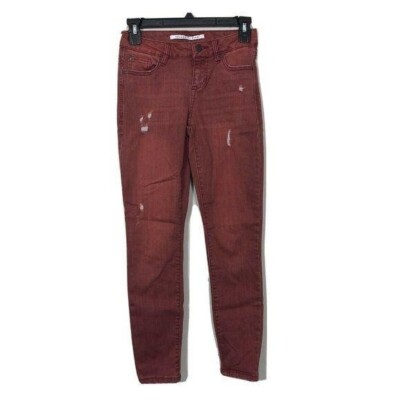 Celebrity Pink Mid Rise Ankle Skinny Distressed Burgundy Wash