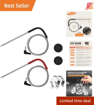 2-Pack Meat Probe Stainless Steel 3.5mm Waterproof Temp Sensors for Grilling