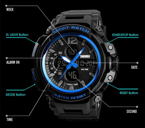 SKMEI FASHION OUTDOOR SPORT WATCHES MEN DIGITAL WRISTWATCH 50M WATERPROOF 1343 - Picture 7 of 18