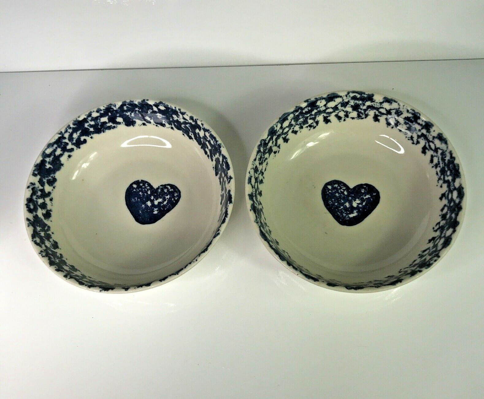 FOLK CRAFT BY TIENSHAN HEARTS BLUE SPONGE Soup/Cereal/ Salad Bowl 6 1/2