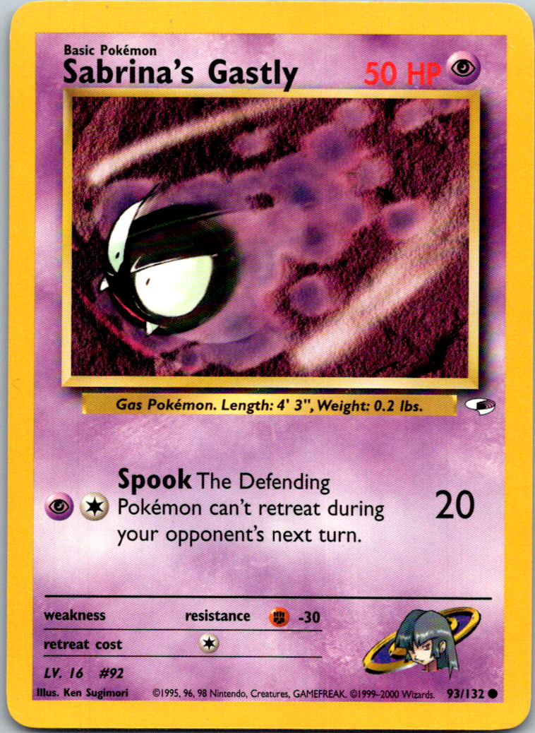 Sabrina's Gastly 93/132 Gym Heroes 2000 Vintage WOTC Pokemon Card LP - NM
