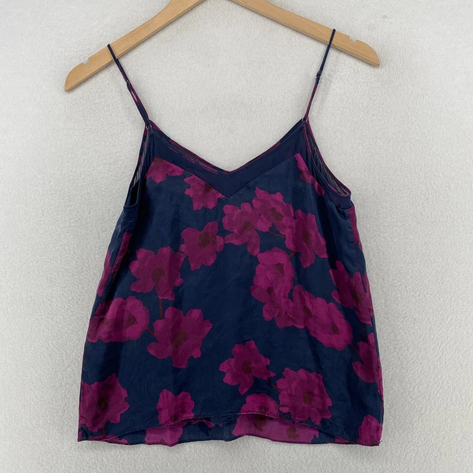 Camiseta sin mangas LUCKY BRAND para mujer S seda satinado cami floral correa de espagueti azul púrpura Foto 3 de 4