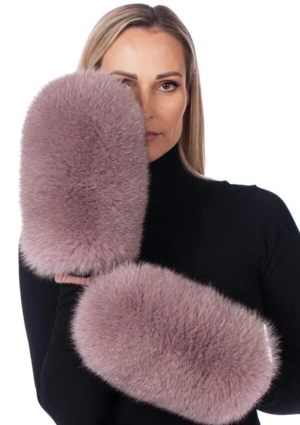 Pink Real Fox Fur Mittens,Handmade Warm Winter Gloves With Fur Cashmere Leather