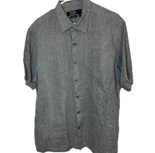 Nat Nast Hawaiian Beach Men's Luxury American Fit 100% Linen Shirt Gray Large - Picture 2 of 10