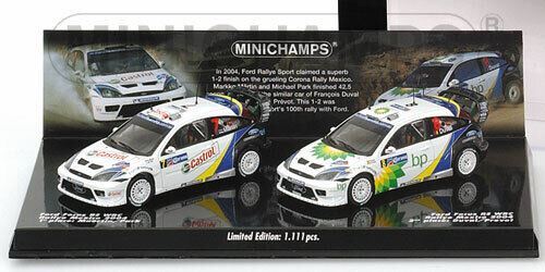 1/43 Minichamps 048378 2 Car Set Ford Focus RS WRC 2004 Mexico #7&8 Martin/Duval - Afbeelding 1 van 5