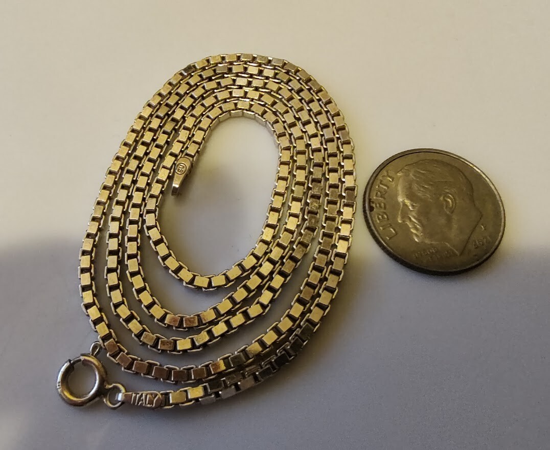 SOLID 925 STERLING SILVER  Box Chain Necklace MAD… - image 2